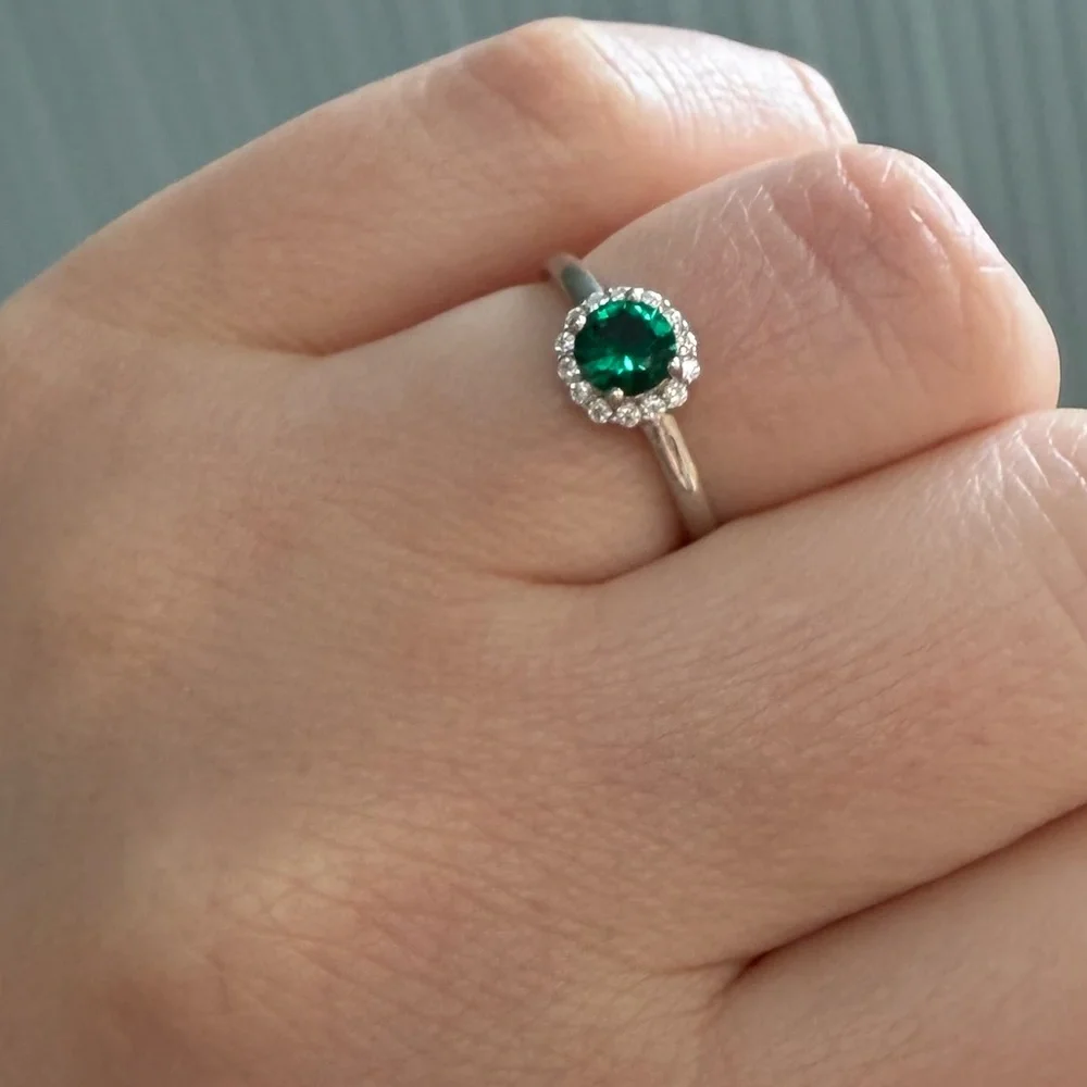 925 Emerald Moissanite Ring